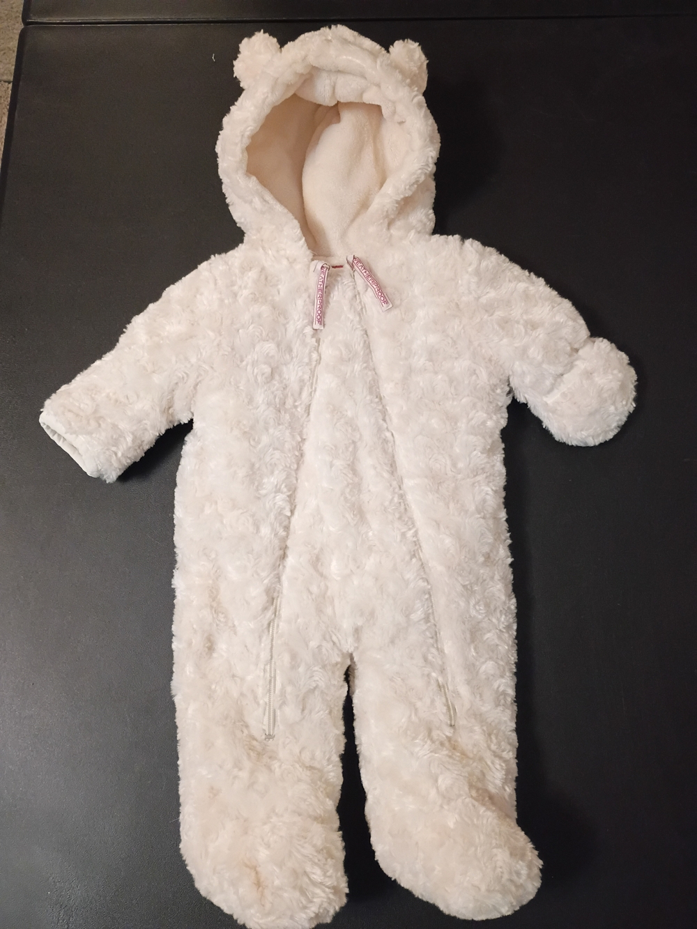 Weatherproof Baby Plush Fleece Pram Suit White Teddy Bear Hooded Snowsuit Buntin